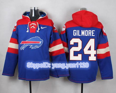 Nike Bills #24 Stephon Gilmore Royal Blue Player Pullover NFL Hoodie