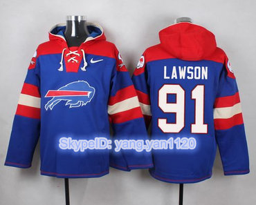 Nike Bills #91 Manny Lawson Royal Blue Player Pullover NFL Hoodie