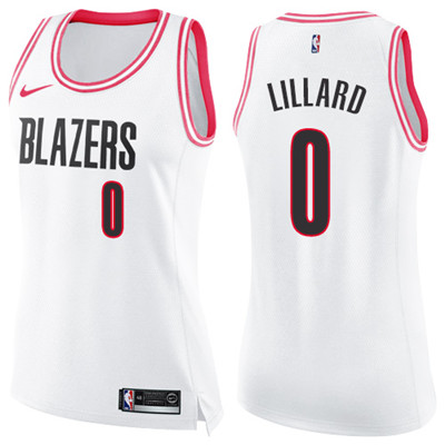 Nike Blazers #0 Damian Lillard White Pink Women's NBA Swingman Fashion Jersey Nike Blazers #0 Damian Lillard White Pink Women's NBA Swingman Fashion Jersey