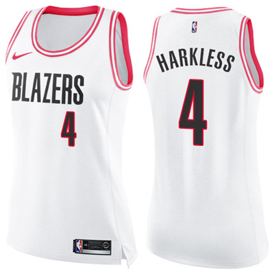Nike Blazers #4 Moe Harkless White Pink Women's NBA Swingman Fashion Jersey Nike Blazers #4 Moe Harkless White Pink Women's NBA Swingman Fashion Jersey