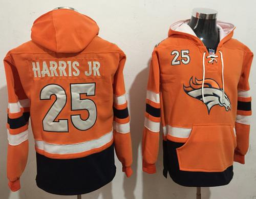 Nike Broncos #25 Chris Harris Jr Orange Navy Blue Name & Number Pullover NFL Hoodie