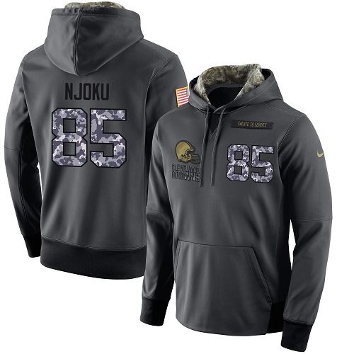 Nike Browns #85 David Njoku Stitched Black Men's Anthracite Salute to Service Player Performance Hoodie