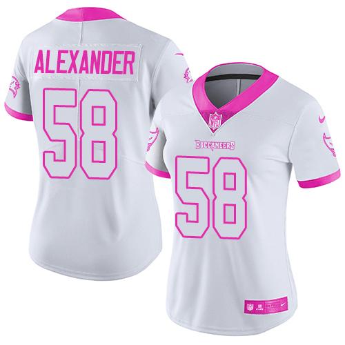 Nike Buccaneers #58 Kwon Alexander White Pink Women's Stitched NFL Limited Rush Fashion Jersey Nike Buccaneers #58 Kwon Alexander White Pink Women's Stitched NFL Limited Rush Fashion Jersey