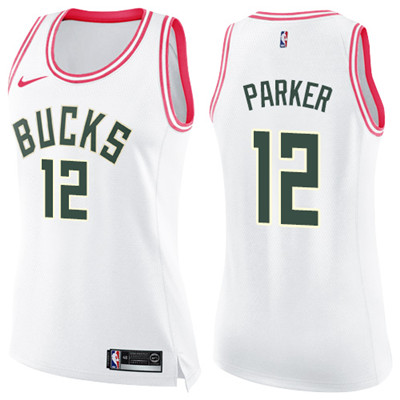Nike Bucks #12 Jabari Parker White Pink Women's NBA Swingman Fashion Jersey Nike Bucks #12 Jabari Parker White Pink Women's NBA Swingman Fashion Jersey