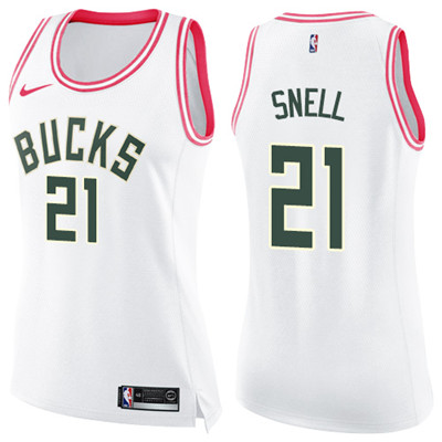Nike Bucks #21 Tony Snell White Pink Women's NBA Swingman Fashion Jersey Nike Bucks #21 Tony Snell White Pink Women's NBA Swingman Fashion Jersey