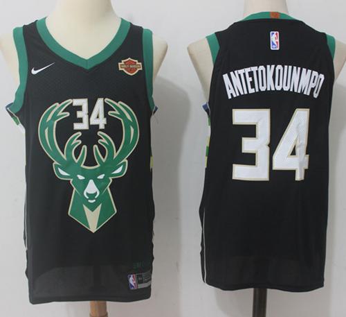 Nike Bucks #34 Giannis Antetokounmpo Black Stitched NBA Swingman Jersey