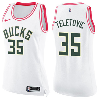 Nike Bucks #35 Mirza Teletovic White Pink Women's NBA Swingman Fashion Jersey