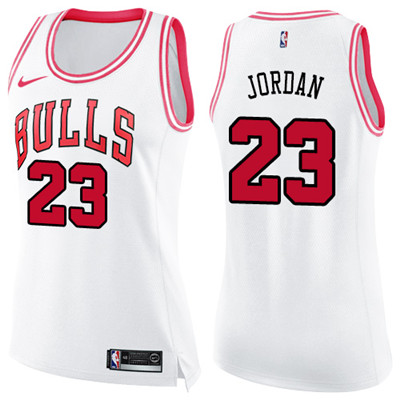 Nike Bulls #23 Michael Jordan White Pink Women's NBA Swingman Fashion Jersey