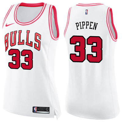 Nike Bulls #33 Scottie Pippen White Pink Women's NBA Swingman Fashion Jersey