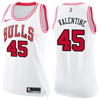 Nike Bulls #45 Denzel Valentine White Pink Women's NBA Swingman Fashion Jersey
