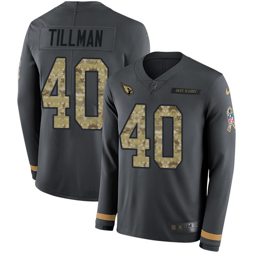 Nike Cardinals #40 Pat Tillman Anthracite Salute to Service Men's Stitched NFL Limited Therma Long Sleeve Jersey Nike Cardinals #40 Pat Tillman Anthracite Salute to Service Men's Stitched NFL Limited Therma Long Sleeve Jersey