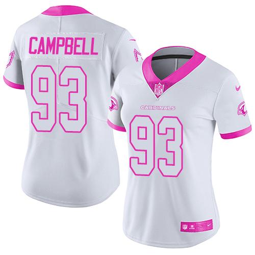 Nike Cardinals #93 Calais Campbell White Pink Women's Stitched NFL Limited Rush Fashion Jersey