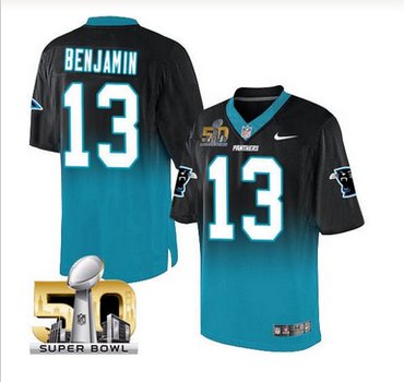 Nike Carolina Panthers #13 Kelvin Benjamin BlackBlue Super Bowl 50 Men's Stitched NFL Elite Fadeaway Fashion Jersey