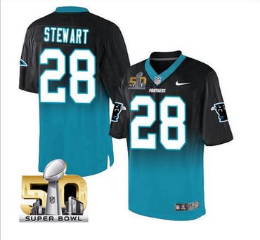 Nike Carolina Panthers #28 Jonathan Stewart BlackBlue Super Bowl 50 Men's Stitched NFL Elite Fadeaway Fashion Jersey