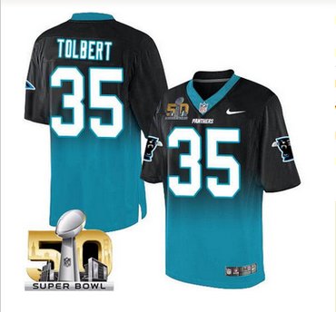 Nike Carolina Panthers #35 Mike Tolbert BlackBlue Super Bowl 50 Men's Stitched NFL Elite Fadeaway Fashion Jersey