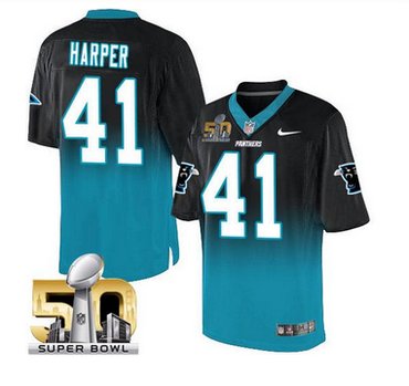 Nike Carolina Panthers #41 Roman Harper BlackBlue Super Bowl 50 Men's Stitched NFL Elite Fadeaway Fashion Jersey