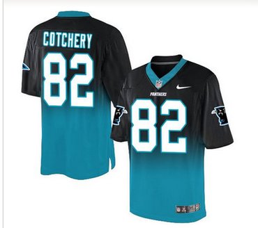 Nike Carolina Panthers #82 Jerricho Cotchery BlackBlue Men's Stitched NFL Elite Fadeaway Fashion Jersey