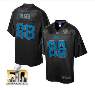 Nike Carolina Panthers #88 Greg Olsen Black Super Bowl 50 Men's NFL Pro Line Black Reverse Fashion Game Jersey