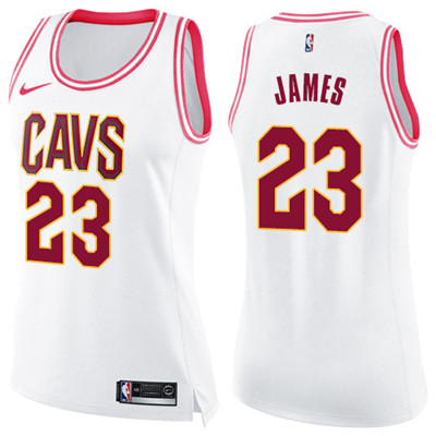 Nike Cavaliers #23 LeBron James White Pink Women's NBA Swingman Fashion Jersey