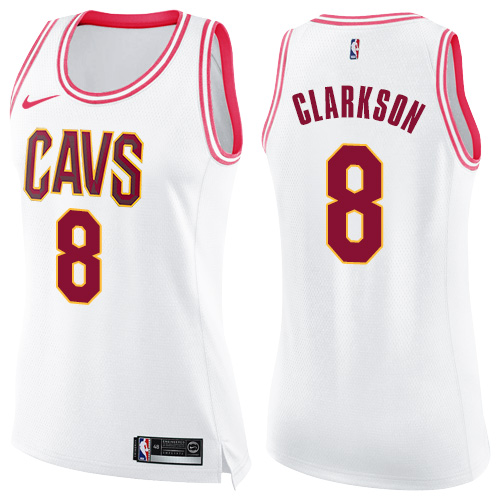 Nike Cavaliers #8 Jordan Clarkson White Pink Women's NBA Swingman Fashion Jersey