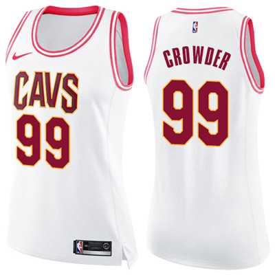 Nike Cavaliers #99 Jae Crowder White Pink Women's NBA Swingman Fashion Jersey