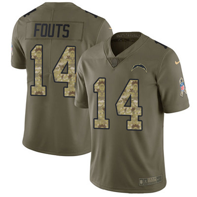 Nike Chargers #14 Dan Fouts Olive Camo Youth Stitched NFL Limited 2017 Salute to Service Jersey