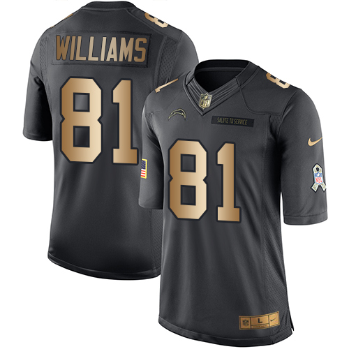 Nike Chargers #81 Mike Williams Black Youth Stitched NFL Limited Gold Salute to Service Jersey Nike Chargers #81 Mike Williams Black Youth Stitched NFL Limited Gold Salute to Service Jersey