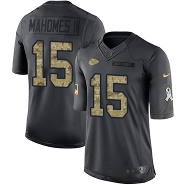 Nike Chiefs #15 Patrick Mahomes II Black Men's Stitched NFL Limited 2016 Salute To Service Jersey
