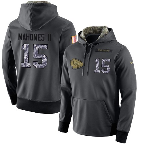 Nike Chiefs #15 Patrick Mahomes II Stitched Black Men's Anthracite Salute to Service Player Performance Hoodie