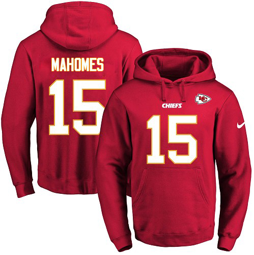 Nike Chiefs #15 Patrick Mahomes Red Name & Number Pullover NFL Hoodie