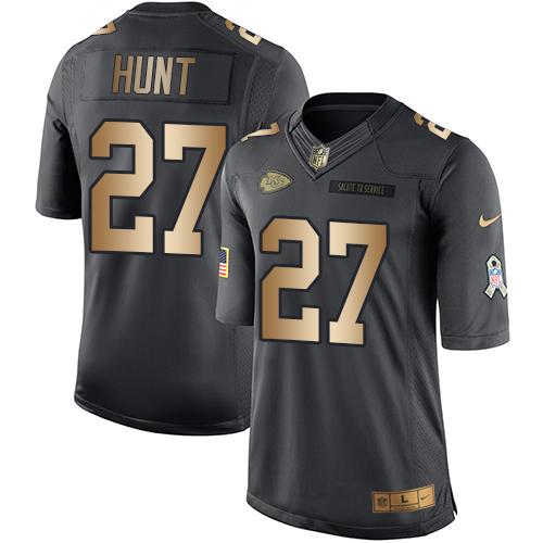 Nike Chiefs #27 Kareem Hunt Black Men's Stitched NFL Limited Gold Salute To Service Jersey