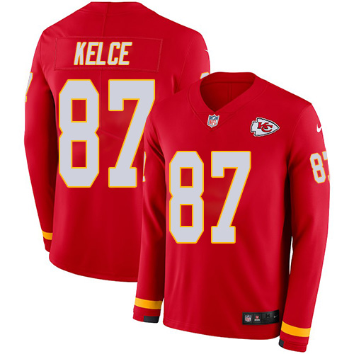 Nike Chiefs #87 Travis Kelce Red Team Color Men's Stitched NFL Limited Therma Long Sleeve Jersey Nike Chiefs #87 Travis Kelce Red Team Color Men's Stitched NFL Limited Therma Long Sleeve Jersey