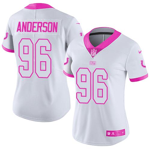 Nike Colts #96 Henry Anderson White Pink Women's Stitched NFL Limited Rush Fashion Jersey