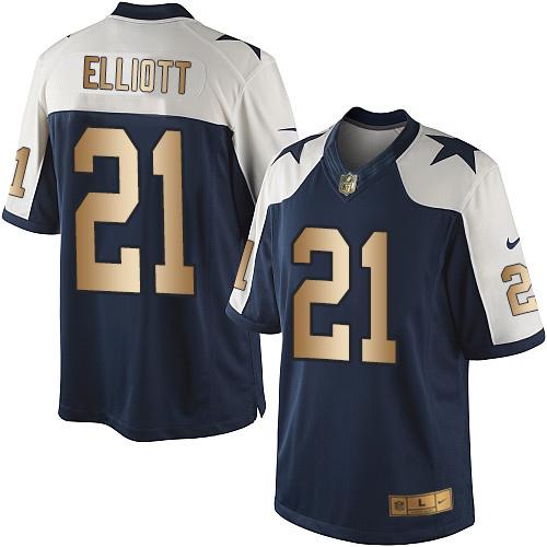 Nike Cowboys #21 Ezekiel Elliott Navy Blue Thanksgiving Men's Customized Stitched NFL Limited Gold Jersey