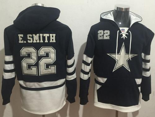 Nike Cowboys #22 Emmitt Smith Navy Blue White Name & Number Pullover NFL Hoodie