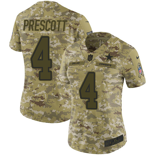 Nike Cowboys #4 Dak Prescott Camo Women's Stitched NFL Limited 2018 Salute to Service Jersey Nike Cowboys #4 Dak Prescott Camo Women's Stitched NFL Limited 2018 Salute to Service Jersey