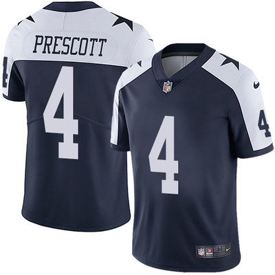 Nike Cowboys #4 Dak Prescott Navy Blue Thanksgiving Men's Customized Stitched NFL Vapor Untouchable Limited Throwback Jersey