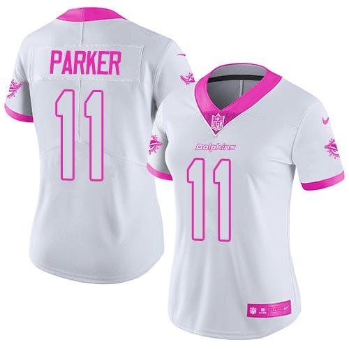 Nike Dolphins #11 DeVante Parker White Pink Women's Stitched NFL Limited Rush Fashion Jersey