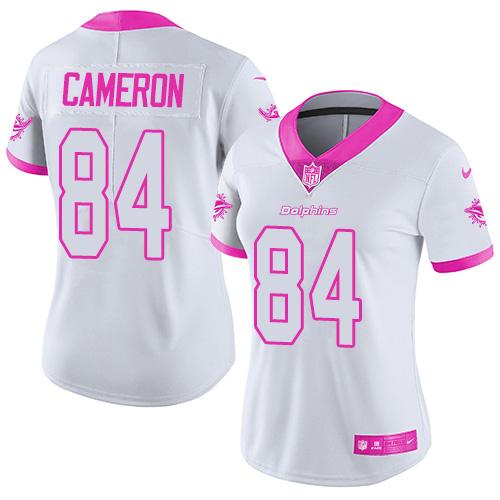 Nike Dolphins #84 Jordan Cameron White Pink Women's Stitched NFL Limited Rush Fashion Jersey