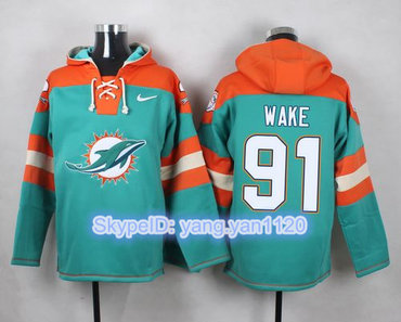 Nike Dolphins #91 Cameron Wake Aqua Green Player Pullover NFL Hoodie