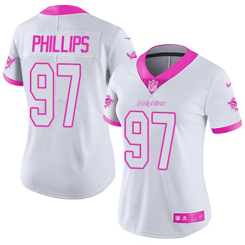 Nike Dolphins #97 Jordan Phillips White Pink Women's Stitched NFL Limited Rush Fashion Jersey