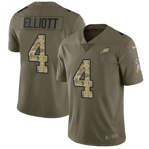 Nike Eagles #4 Jake Elliott Olive Camo Youth Stitched NFL Limited 2017 Salute to Service Jersey