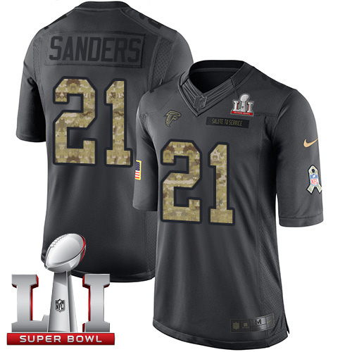 Nike Falcons #21 Deion Sanders Black Super Bowl LI 51 Men's Stitched NFL Limited 2016 Salute To Service Jersey Nike Falcons #21 Deion Sanders Black Super Bowl LI 51 Men's Stitched NFL Limited 2016 Salute To Service Jersey