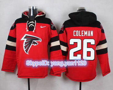 Nike Falcons #26 Tevin Coleman Red Player Pullover NFL Hoodie