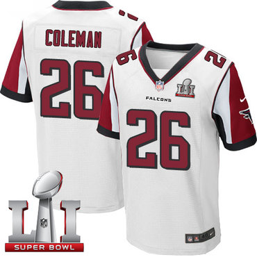 Nike Falcons #26 Tevin Coleman White Super Bowl LI 51 Men's Stitched NFL Elite Jersey Nike Falcons #26 Tevin Coleman White Super Bowl LI 51 Men's Stitched NFL Elite Jersey