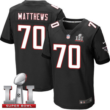 Nike Falcons #70 Jake Matthews Black Alternate Super Bowl LI 51 Men's Stitched NFL Elite Jersey