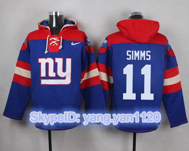 Nike Giants #11 Phil Simms Royal Blue Player Pullover NFL Hoodie