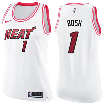 Nike Heat #1 Chris Bosh White Pink Women's NBA Swingman Fashion Jersey Nike Heat #1 Chris Bosh White Pink Women's NBA Swingman Fashion Jersey