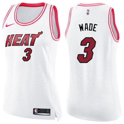 Nike Heat #3 Dwyane Wade White Pink Women's NBA Swingman Fashion Jersey Nike Heat #3 Dwyane Wade White Pink Women's NBA Swingman Fashion Jersey