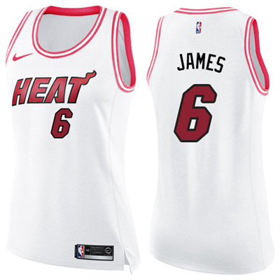 Nike Heat #6 LeBron James White Pink Women's NBA Swingman Fashion Jersey Nike Heat #6 LeBron James White Pink Women's NBA Swingman Fashion Jersey